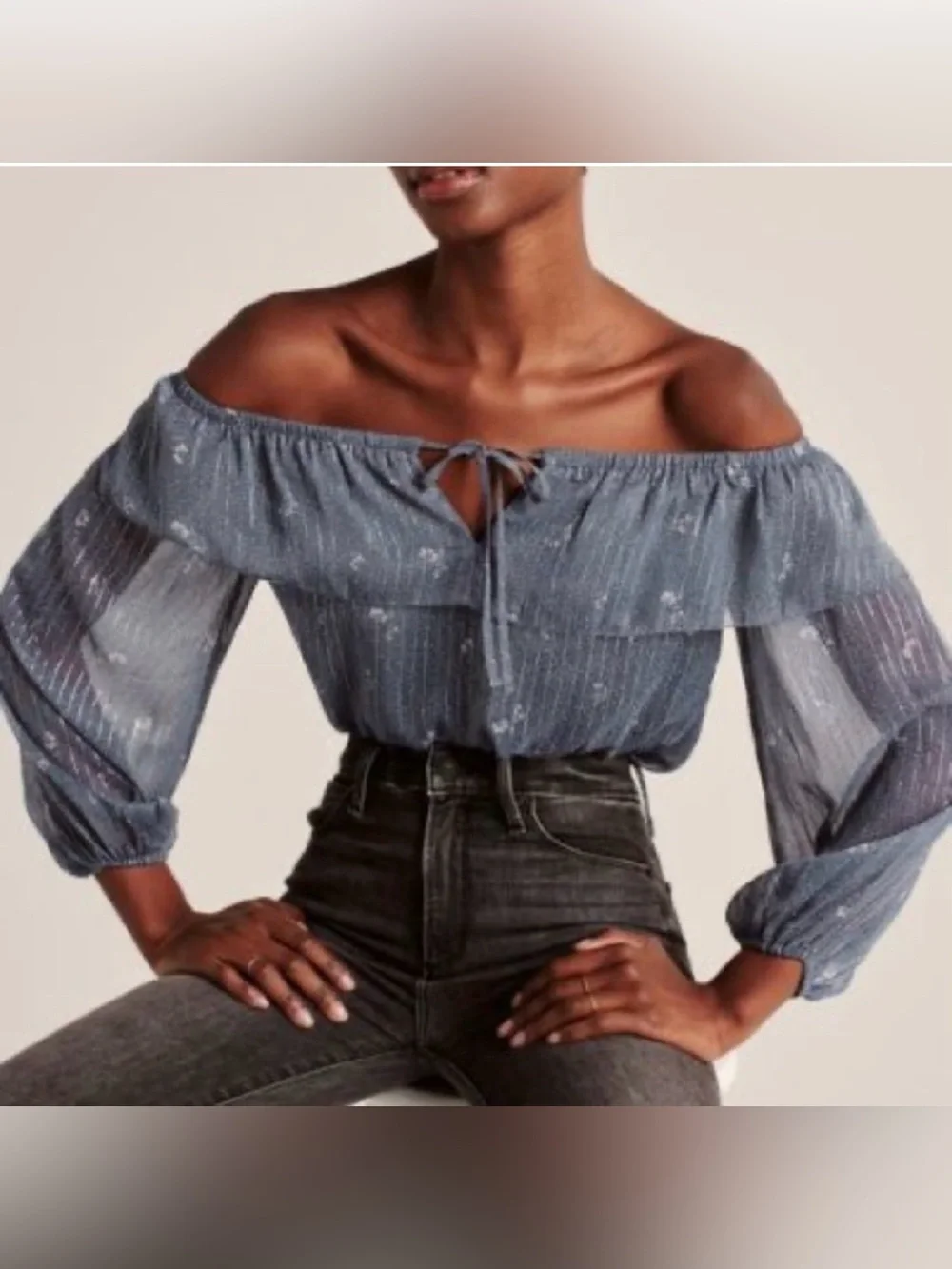 Abercrombie & Fitch Off Shoulder Blue Floral Bodysuit Blouse Large